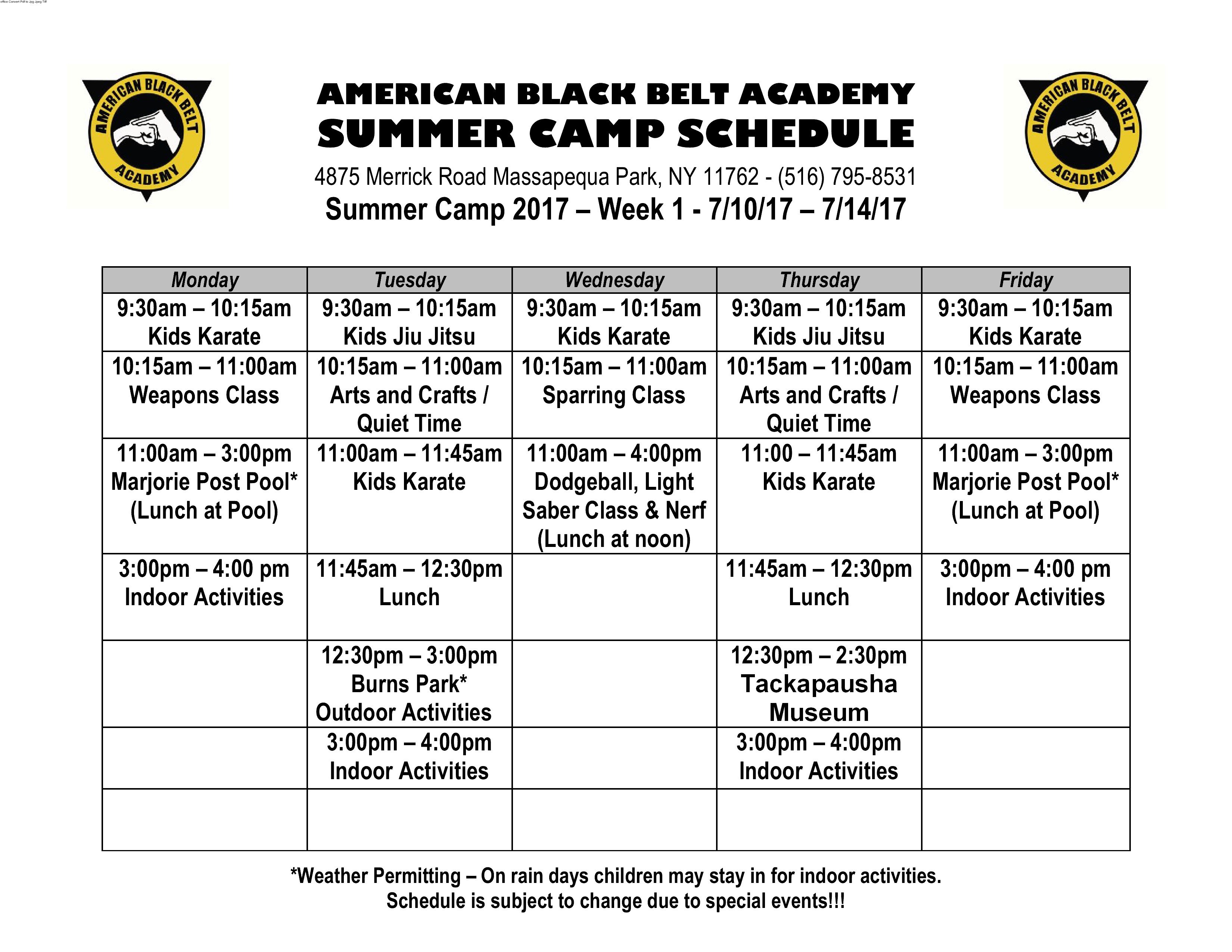 Summer Camp Schedules Karate & Jiu Jitsu Massapequa Park, NY